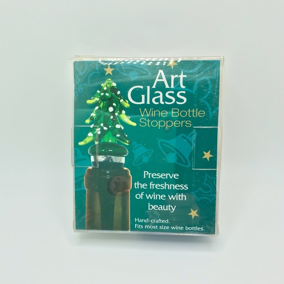 Jolly Wine Bottle Stoppers Christmas Art Glass Santa & Christmas Tree New! - Picture 4 of 5